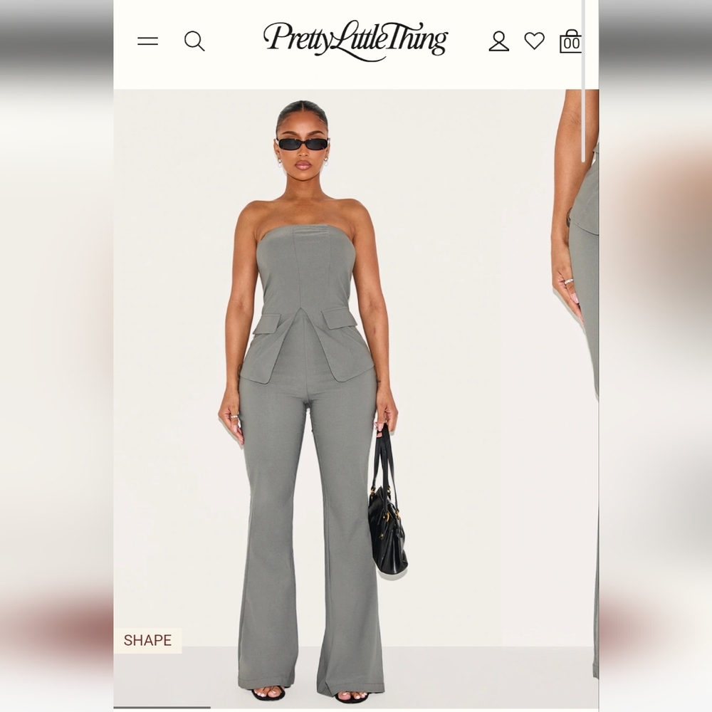 NWT PrettyLittleThing Shape Charcoal Stretch Woven High Waisted Flared Pants
